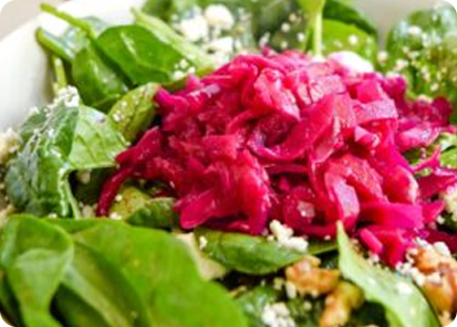 Spinach Salad with Beet Kraut & Goat’s Cheese –